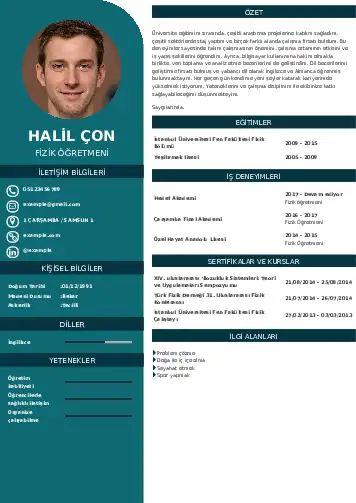 Fizik Öğretmeni CV Örnekleri cv indir